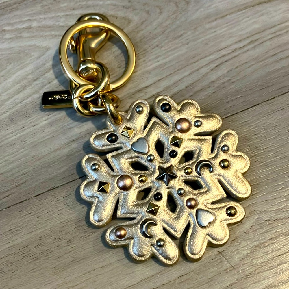 Coach Leather Snowflake Keychain Bag Charm